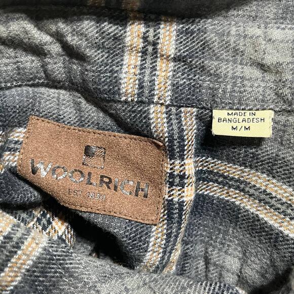 Woolrich Men's Green Plaid Long Sleeve Button Cotton Flannel Shirt Gray Medium - Picture 3 of 7